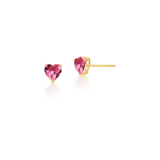 BRINCO CRISTAL DE CORAÇÃO NA COR ROSA BANHADO A OURO