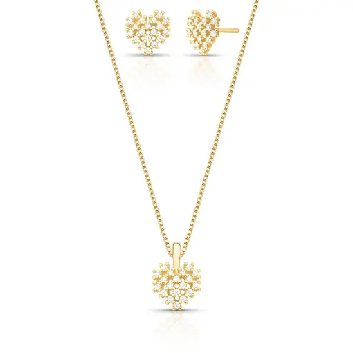 CONJUNTO BRINCO E COLAR COM PINGENTE DE CORAÇÃO