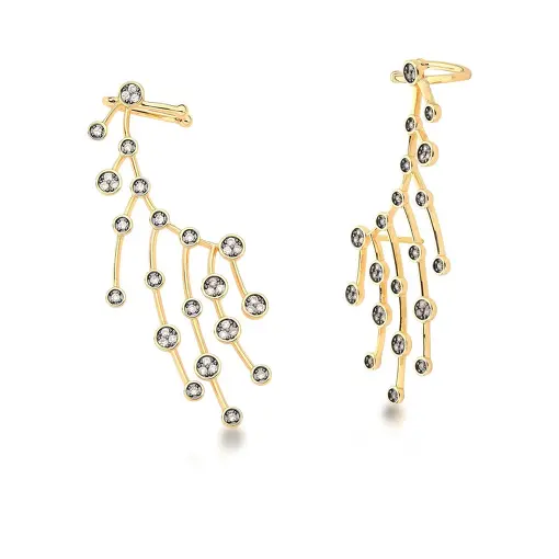 BRINCO EAR CUFF CÍRCULOS E ZIRCÔNIAS MORGANITA BANHADO A OURO