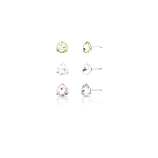 TRIO DE BRINCOS COM CRISTAIS TRIANGULARES