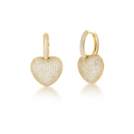 ARGOLA COM PINGENTE DE CORAÇÃO CRAVEJADO BRANCO BANHADA A OURO