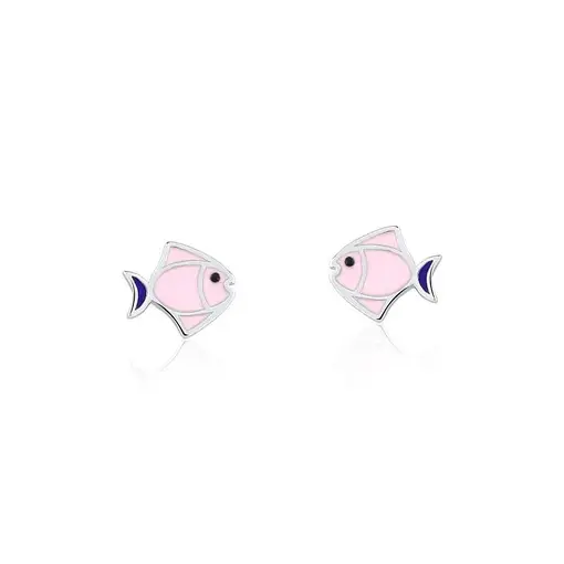 BRINCO KIDS DE PEIXE ESMALTADO NA COR ROSA EM PRATA LISA
