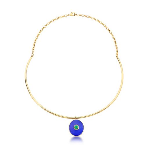 COLAR EM ARO COM PINGENTE ESMALTADO BANHADO A OURO