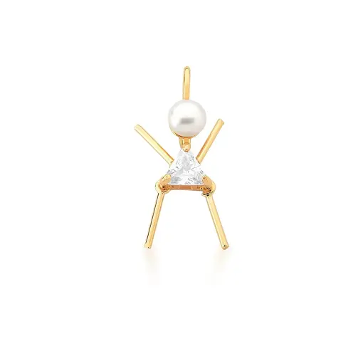 PINGENTE DE MENINA CRISTAL TRIANGULAR BRANCO BANHADO A OURO