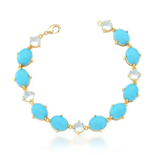 PULSEIRA COM CABOCHÕES OVAIS TURQUESA BANHADA A OURO