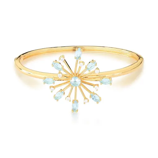 BRACELETE COM PINGENTE DE FLOR ÁGUA MARINHA BANHADO A OURO