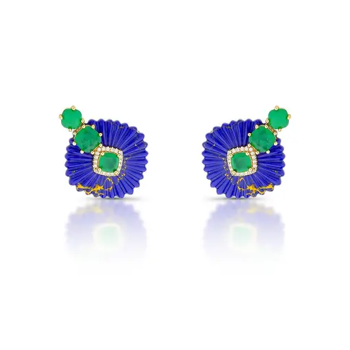 BRINCO EAR CUFF DE FLOR TRABALHADO COM TRÊS CRISTAIS QUADRADOS