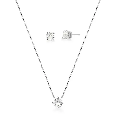 CONJUNTO BRINCO E CORRENTE COM PINGENTE BANHADO A OURO