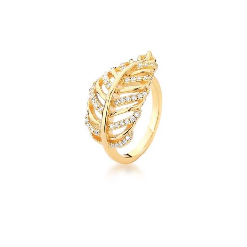ANEL DE FOLHA VAZADA CRAVEJADA BANHADO A OURO