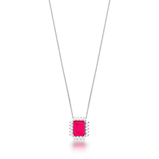 COLAR COM PINGENTE DE CRISTAL RUBI E ZIRCÔNIA BANHADO A RÓDIO