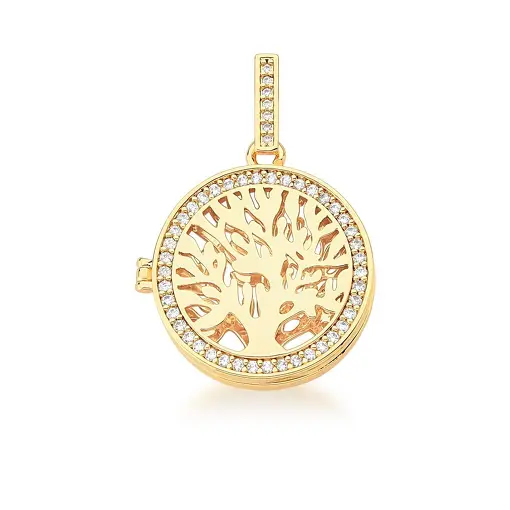 PINGENTE RELICÁRIO REDONDO COM ÁRVORE DA VIDA BANHADO A OURO