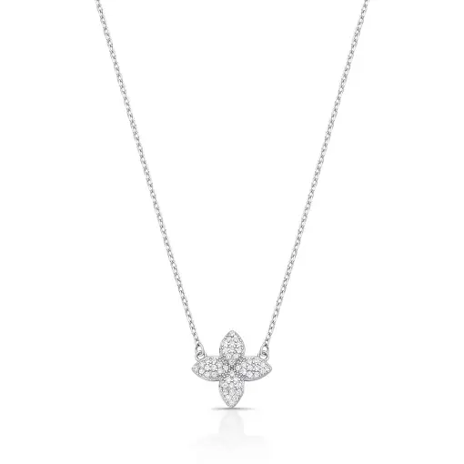 COLAR COM PINGENTE DE FLOR EM ZIRCÔNIAS PRATA RODINADA
