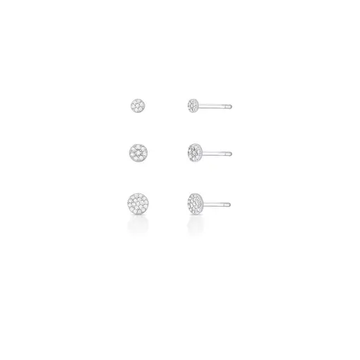 TRIO DE BRINCOS REDONDOS COM ZIRCÔNIAS PRATA RODINADA