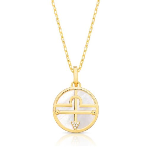 COLAR COM PINGENTE SIGNO LIBRA EM MADREPÉROLA E ZIRCÔNIA