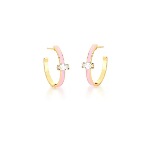 MEIA ARGOLA ESMALTADO ROSA BANHADA A OURO
