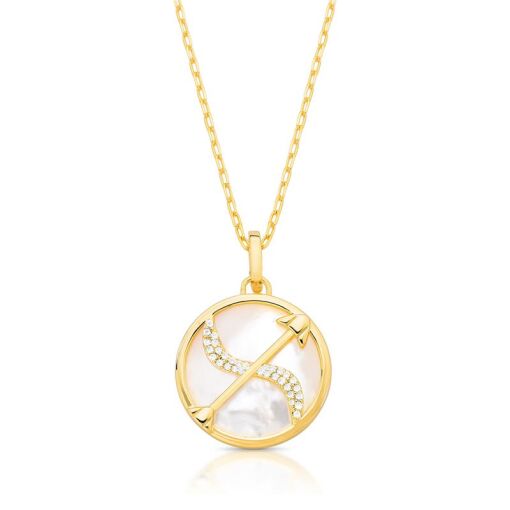 COLAR COM PINGENTE SIGNO SAGITÁRIO EM MADREPÉROLA E ZIRCÔNIA