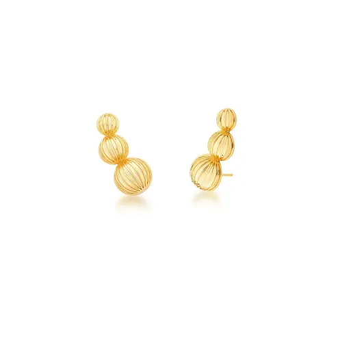 BRINCO EAR CUFF COM REDONDOS LISOS BANHADO A OURO