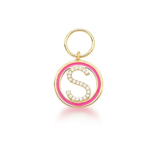 PINGENTE LETRA "S" VAZADO E  ESMALTADO ROSA BANHADO A OURO