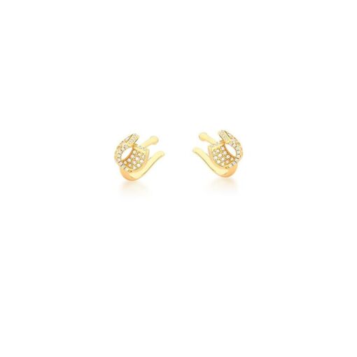 PIERCING DE ORELHA CURVO CRAVEJADO DE ZIRCÔNIAS BANHADO A OURO