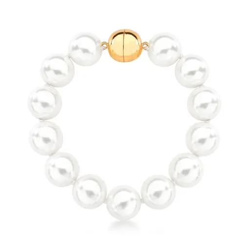 PULSEIRA COM PÉROLAS SHELL E FECHO MAGNÉTICO BANHADA A OURO