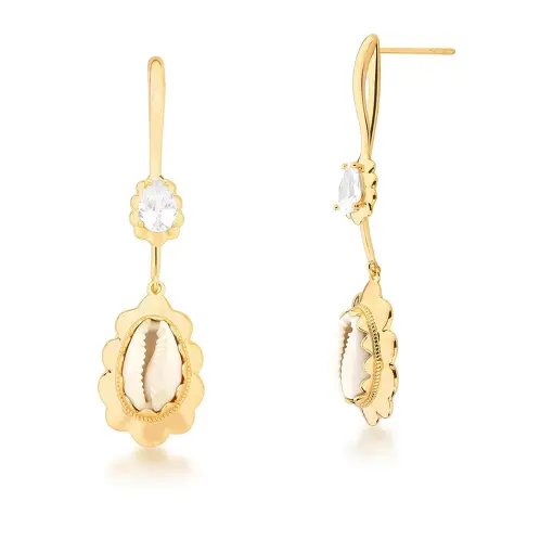 BRINCO 2 EM 1 DE BÚZIOS E CRISTAL BANHADO A OURO