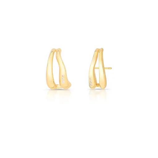 BRINCO EAR HOOK LISO VAZADO CURVO COM ZIRCÔNIAS