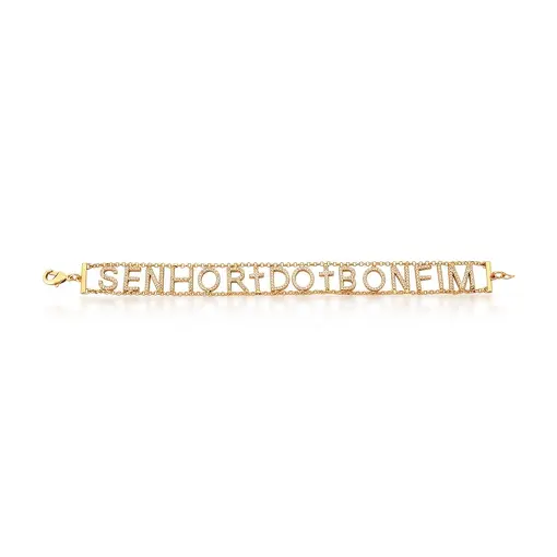 PULSEIRA DUAS VOLTAS COM ESCRITA SENHOR DO BONFIM BANHADA A OURO
