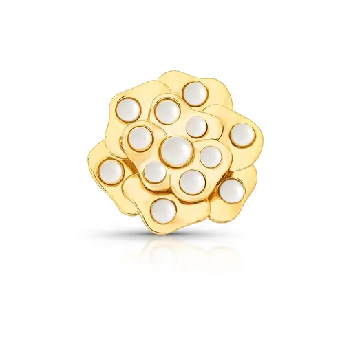 BROCHE DE FLOR CURVO COM PÉROLAS SHELL