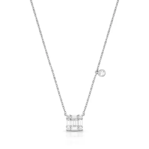 COLAR COM PINGENTES QUADRADO E REDONDO COM CRISTAIS E ZIRCÔNIAS