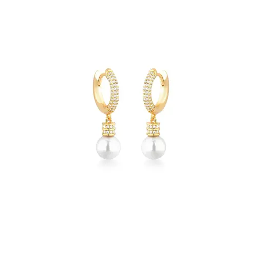 ARGOLA COM PÊNDULO DE PÉROLA SHELL BANHADA A OURO