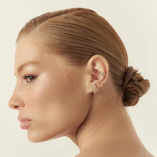 PIERCING DE ORELHA DUAS VOLTAS COM CRISTAL BANHADO A OURO