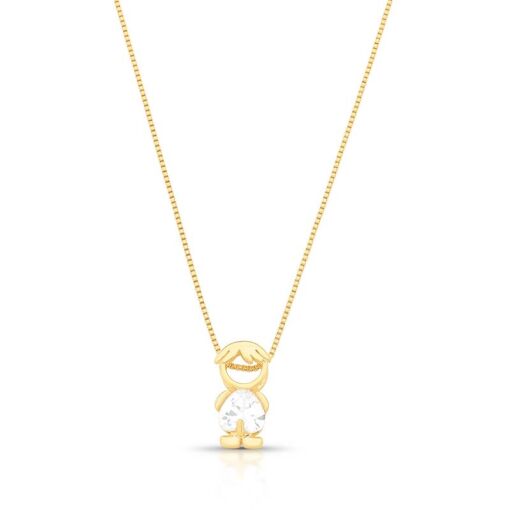 COLAR COM PINGENTE DE MENINO E CORAÇÃO EM CRISTAL