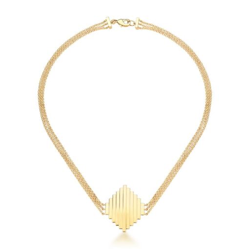 CHOKER TRÊS VOLTAS E PINGENTE GEOMETRICO BANHADO A OURO