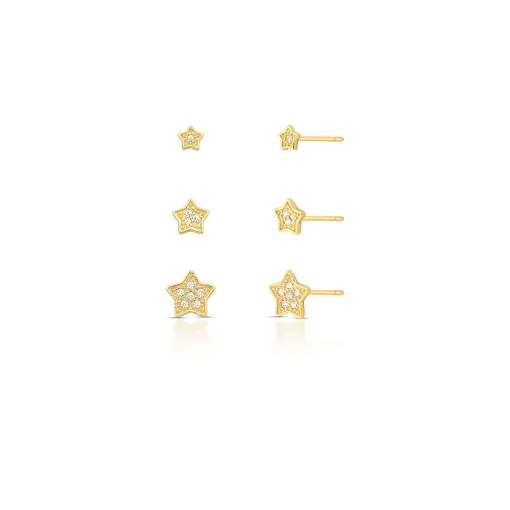 KIT TRÊS PARES DE BRINCOS ESTRELAS COM ZIRCÔNIAS