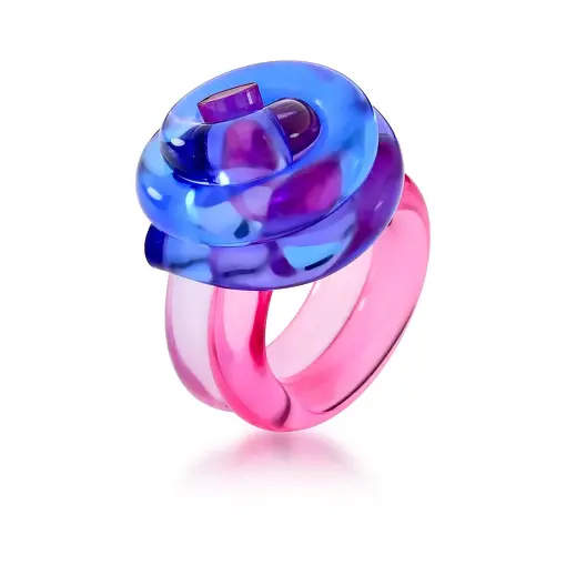 ANEL DUAS VOLTAS TRANÇADO EM ACRÍLICO NAS CORES ROSA E AZUL