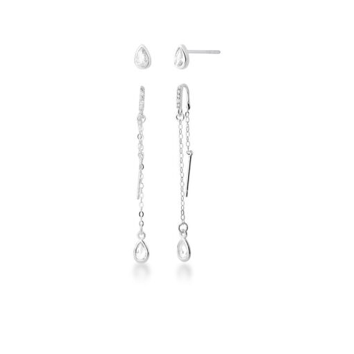 BRINCO 1° E 2° FURO COM CRISTAL DE GOTA PRATA LISA