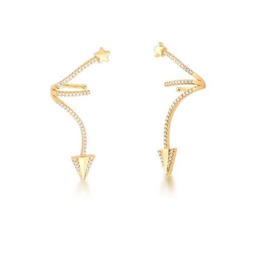 PIERCING DE ORELHA COM FLECHA E ESTRELA BANHADA A OURO