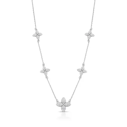 COLAR COM PINGENTES DE FLORES EM ZIRCÔNIAS PRATA RODINADA