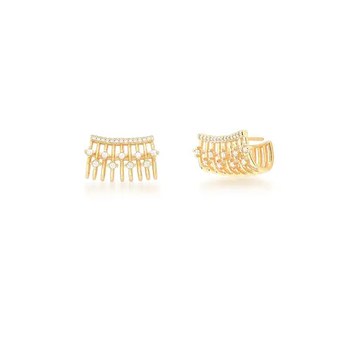 BRINCO EAR CUFF COM NOVE FILEIRAS E ZIRCÔNIAS BANHADO A OURO
