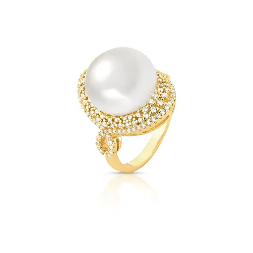 ANEL OVAL COM PÉROLA SHELL E ZIRCÔNIAS