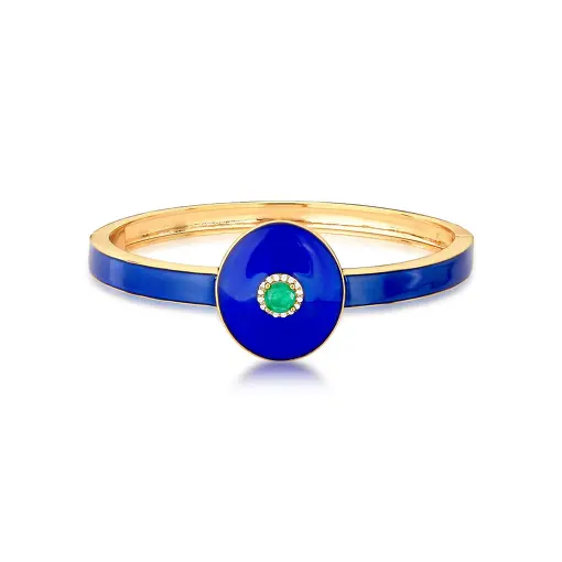 BRACELETE COM OVAL ESMALTADO E CRISTAL BANHADO A OURO