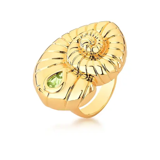 ANEL DE CONCHA CARACOL COM CRISTAL DE GOTA