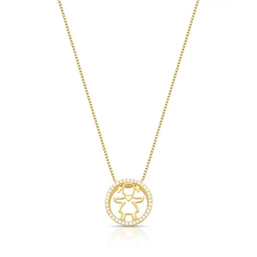 COLAR COM PINGENTE REDONDO DE MENINA EM ZIRCÔNIAS