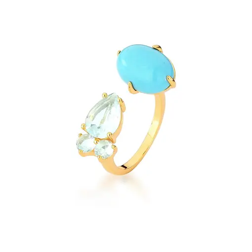 ANEL REGULÁVEL COM CABOCHÃO TURQUESA BANHADO A OURO