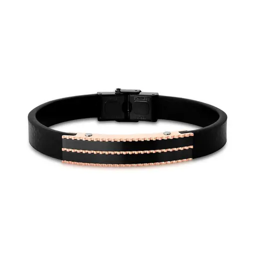 PULSEIRA EM COURO LEGÍTIMO COM PLACA LISA EM AÇO