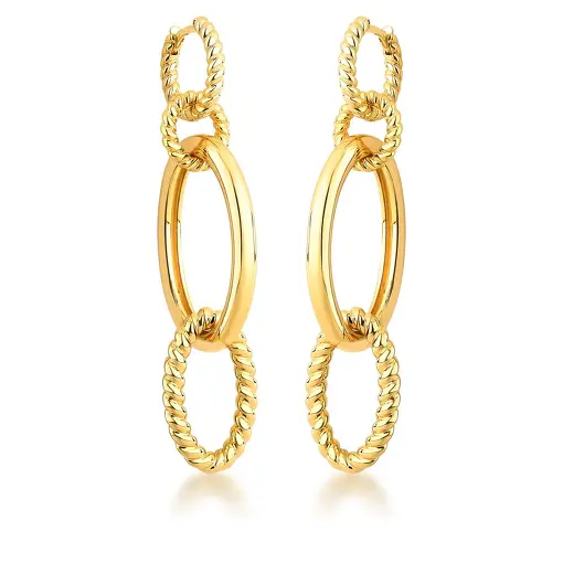 ARGOLA 2 EM 1 COM PÊNDULO EM ELOS OVAIS BANHADA A OURO