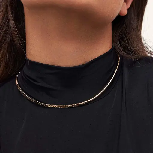 COLAR EM MALHA LAMINADA LISA BANHADO A OURO