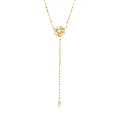 COLAR GRAVATA DE FLOR TRABALHADA E ZIRCÔNIAS BANHADA A OURO