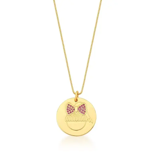 CORRENTE COM PINGENTE REDONDO DE MENINA MARSALA BANHADA A OURO