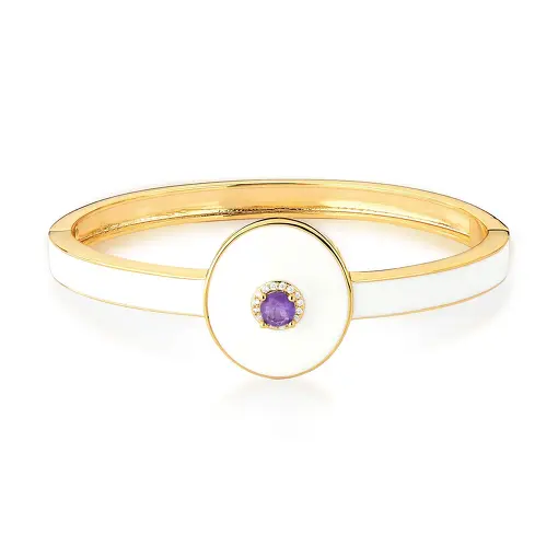 BRACELETE COM OVAL ESMALTADO E CRISTAL BANHADO A OURO